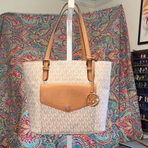 Michael Kors Beige and Tan Signature Tote